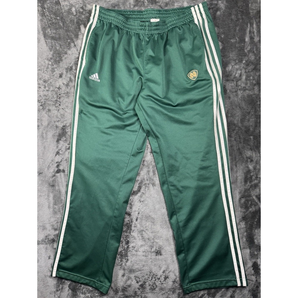 Adidas Notre Dame Fighting Irish Men's L Green ClimaLite Track Pants 3 Stripe